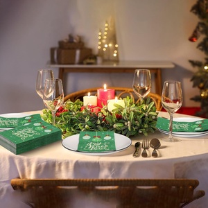 Noël cloche invité joie paix amour jetable vert Cocktail imprimé personnalisé avec Logo fête serviettes en papier - Product Image 3