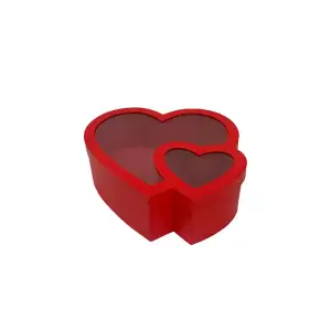 กล่องของขวัญกล่องกระดาษรูปหัวใจสองชั้นพร้อมฝาโปร่งใสสำหรับวันวาเลนไทน์