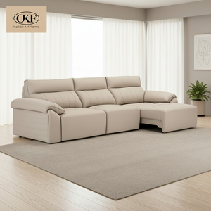 Sofá Cama Esquinero Moderno y Funcional, Futón Convertible, Extensible, Plegable, Reclinable, Modular, <span class=keywords><strong>de</strong></span> 3 Plazas, en Cuero Genuino y Madera para Sala <span class=keywords><strong>de</strong></span> Estar - Product Image 1