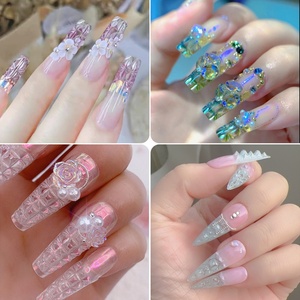 Boîte de 120 faux ongles transparents en ABS à presser, forme Stiletto, carrés, papillon, French Manucure, couverture complète - Product Image 6