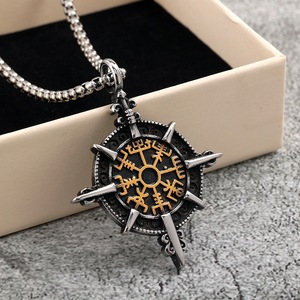 Collar con Colgante de Brújula Vikinga de Acero Inoxidable para Hombre, Estilo Nórdico Vintage, Diseño Geométrico con Puntas, Joyería de Regalo - Product Image 2