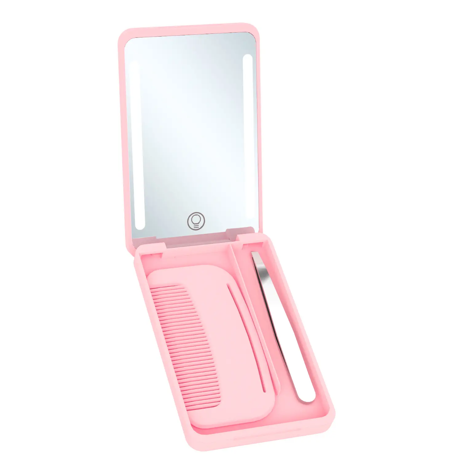 Boîte à cosmétiques de mode avec logo personnalisé organisateur de voyage de boîte de maquillage avec lumière LED ensemble de peignes miroir brosse à cheveux miroirs pliants