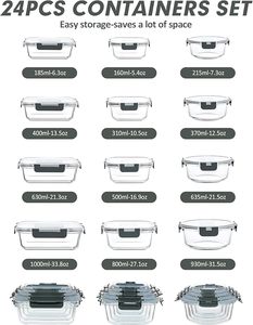 Juego de Recipientes de Vidrio de Lujo para Almacenamiento de Alimentos, 12 Piezas, Herméticos, para Almuerzo y Preparación de Comidas, con Tapas de Plástico, Libres de BPA - Product Image 6