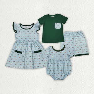 Baby Boys Girls Clothing Set Blue and Green Mallard Duck Print Casual Short Set <b>Bubble</b> Romper Dress Summer Toddler Clothes - Product Image 1