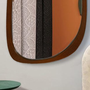 Miroir mural décoratif en forme de galet Wabi Sabi avec cadre en bois naturel pour salon, chambre, entrée, décoration intérieure - Product Image 5