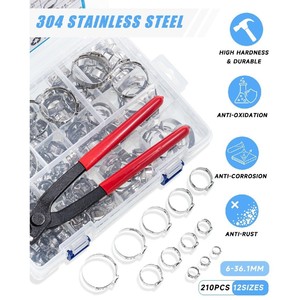 Peromi 304 Stainless Steel Single Ear <b>Hose</b> <b>Clamps</b> Kit 210pcs 12 Sizes 6-36.1mm for Repair - Product Image 5