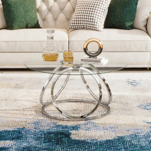 Luxury modern <b>small</b> apartment coffee <b>table</b>, Italian glass coffee <b>table</b>, living room round coffee <b>table</b> combination sofa side - Product Image 1