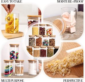Clear Glass Food Storage Spice <b>Jars</b> Containers with Airtight Bamboo Lid for Candy <b>Cookie</b> Rice Sugar Food Storage - Product Image 3
