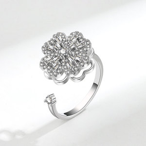 Dainty Micro Insert Geometric Zircon Korean Rotating Snowflake <b>Adjustable</b> <b>Rings</b> Minimalist Copper Gold Plated Anxiety Jewelry - Product Image 6