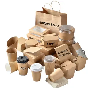 RTS Customized Restaurant Take Out Mobile Fast Food Container Packaging Boxes Takeaway Brown Kraft Snack Food Paper Lunch Boxes