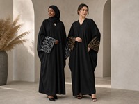 Vêtement islamique YSYL en polyester avec broderie motif blé, col en V, manches chauve-souris, et hijab assorti pour le quotidien et la prière