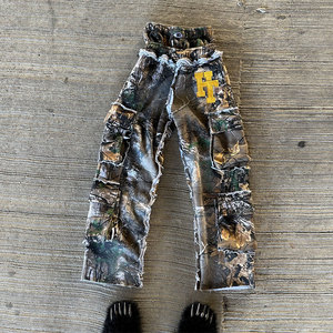 Huili One Stop logo de broderie personnalisé patché pantalons de survêtement hommes en détresse lavé strass Double taille pantalons de survêtement - Product Image 2