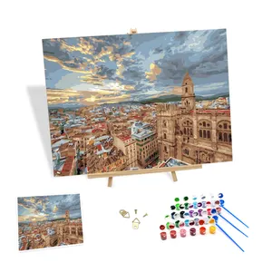 Europese Stijl Schilderij Stad Gebouwen Canvas Verf Op Nummer Kits Diy Digitaal Olieverf Voor Thuis Muur Foto