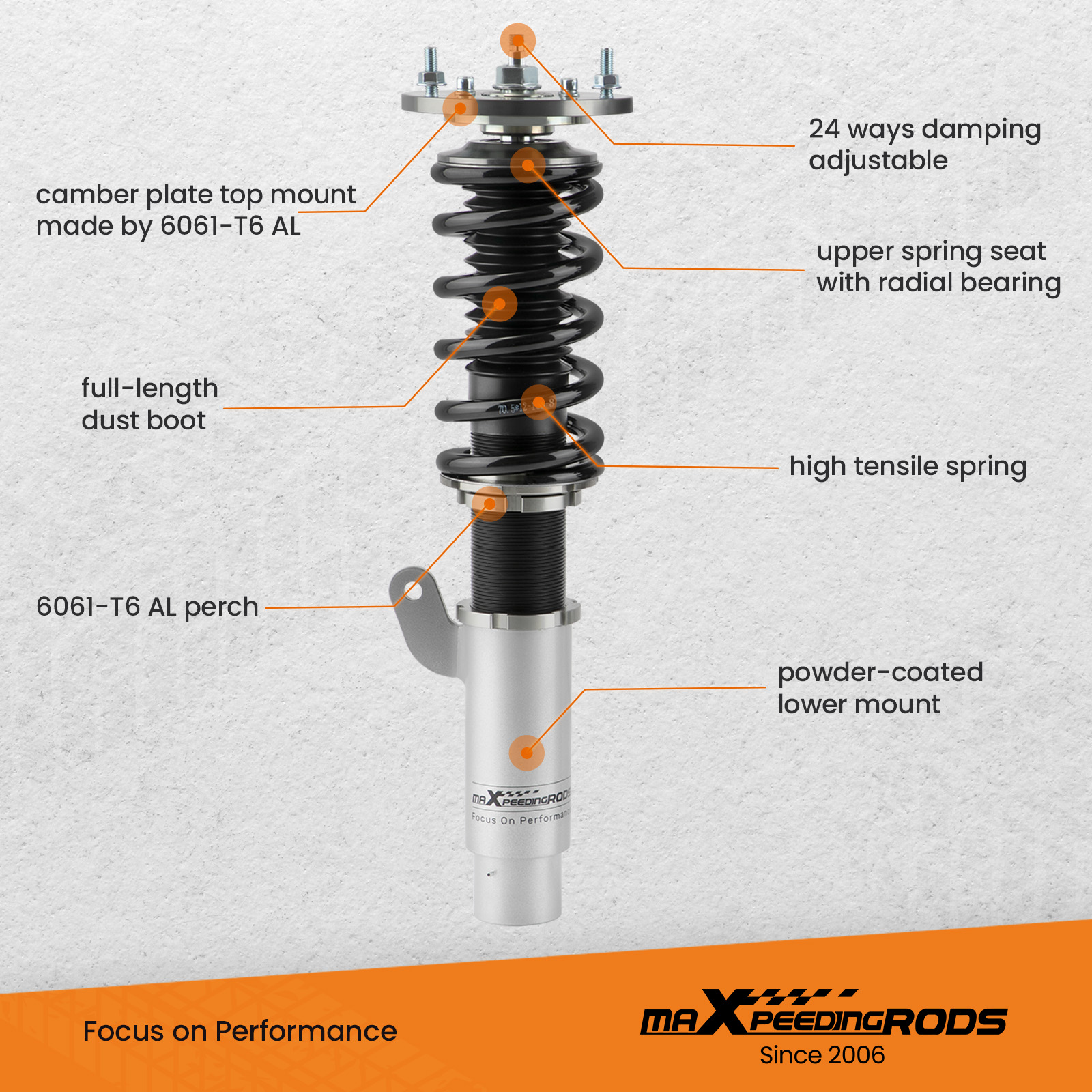 MaXpeedingrods 24-Way Adjustable Coilover Kit For BMW 3 Series E46 (2001-2006 Models)