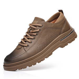Chilowa Zapatillas de deporte de cuero con cordones para hombre, suela gruesa, tacón bajo acolchado, zapatos informales para otoño - Product Image 5