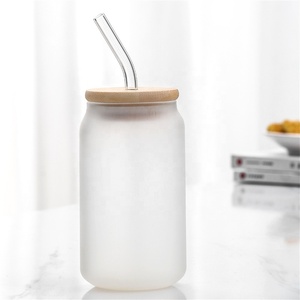 Hoge borosilicaat glazen cola-blikje tumbler met bamboe deksel & rietje, hittebestendig voor sap, bier, koffie, 380ml/550ml - Product Image 6