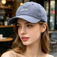 Cappello da Baseball Casual di Lusso in Velluto a Quadri, Unisex, Non Strutturato, in Cotone a 6 Pannelli, Personalizzabile con Logo Ricamato