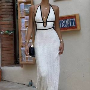 Robe longue sans dos, ajustée, sans bretelles, à col <span class=keywords><strong>en</strong></span> V croisé, sans manches, de style europé<span class=keywords><strong>en</strong></span> et américain, pour les vacances d'été à la plage - Product Image 5