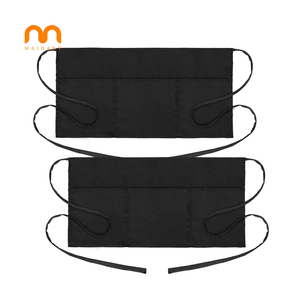 En vrac en gros 2 poches Polyester coton serveur noir blanc personnalisé imprimé logo rayure court demi taille tabliers - Product Image 1