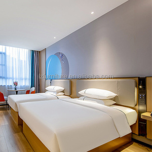 Lit simple d'hôtel pas cher, directement de l'usine, sur mesure, taille double ou complète, avec sommier en panneaux de contreplaqué et tête de lit souple, et ensemble de draps - Product Image 6