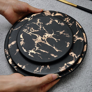 Commercio all'ingrosso di Ceramica Porcellana Moderno Ristorante Ristorazione Marmo nero Intarsi In <span class=keywords><strong>Oro</strong></span> <span class=keywords><strong>Piatti</strong></span> <span class=keywords><strong>E</strong></span> <span class=keywords><strong>Piatti</strong></span> <span class=keywords><strong>Set</strong></span> - Product Image 2