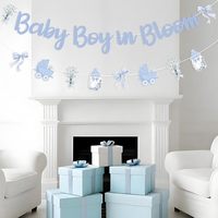 Dekorasi Baby Boy in Bloom, Spanduk Baby Boy in Bloom, Pita Biru, Bunga, Perlengkapan Pesta Baby Shower