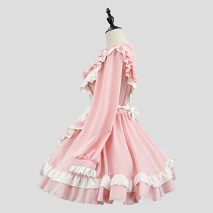 Japanese Sweet Maid Costume Pink Long Sleeve Dress With Apron Set Cosplay Outfit Spring 2024 Fresh Style - Product Image 3