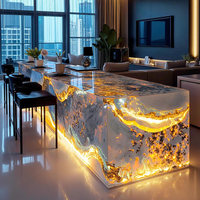 Table de salle à manger et îlot de cuisine rétractable en pierre naturelle de luxe, modèle lumineux moderne DT1230, sur mesure, pour usage domestique