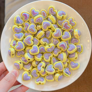 Acrylic Solid Color Collision Heart Straight Hole Accessories Hair DIY Handmade Semi-finished Hair Rope Material <b>Beads</b> - Product Image 6