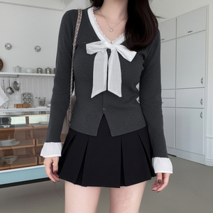 เสื้อเชิ้ตแขนบานแต่งโบว์ผูก ปิดกระดุมด้านหน้า ลายปะติดสีสันสดใส สไตล์สาวหวานฝรั่งเศส เซ็กซี่ น่ารัก ลำลอง - Product Image 5