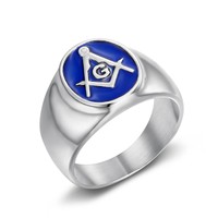 Bague pour homme Freemason AG, acier plaqué or, incrustation bleue unie, design ovale géométrique, bijoux cadeau WD10