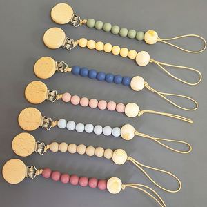 New Baby Product, Beech Wood Clip, Animal Shaped Wood <b>Bead</b>, <b>Silicone</b> Party Gift <b>Bead</b> Chain, Anti Drop Chain - Product Image 1