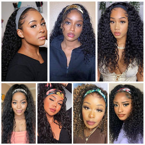 14 pouces Kinky Curly Headband Perruque Ombre <span class=keywords><strong>Afro</strong></span> Curly Perruque avec Écharpe Naturel Synthétique Fluffy Curly Turban Perruques <span class=keywords><strong>pour</strong></span> Femmes - Product Image 6
