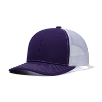 Gorra de Béisbol Deportiva Casual Unisex de 6 Paneles con Visera Plana Ajustable, de Tela de Malla Blanca y Morado Oscuro, para Niños, para las Cuatro Estaciones