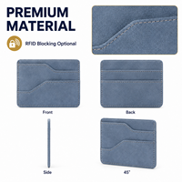 Dompet Kartu Kulit Suede Biru Modern untuk Pria Wanita, Tempat Kartu Saku Kompak dengan Desain Multi Slot Depan Belakang