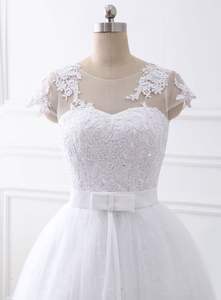 <span class=keywords><strong>Vestidos</strong></span> de Novia de Encaje Blanco Puro Sencillo con Mangas Cortas de Tul, Tallas Grandes, Vestido Formal Maxi, Tallas 2-26W, Gran Oferta <span class=keywords><strong>2021</strong></span> - Product Image 4