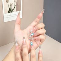 Ongles artificiels longs en acrylique OEM ODM, style stiletto, avec logo personnalisé, French Manucure, gemmes de luxe, couverture complète, pour la Saint-Valentin