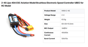 SUNNYSKY X40A SBEC 2-4S ESC 電動スピードコントローラー 固定翼ドローン航空機 RCモデル用 - Product Image 5