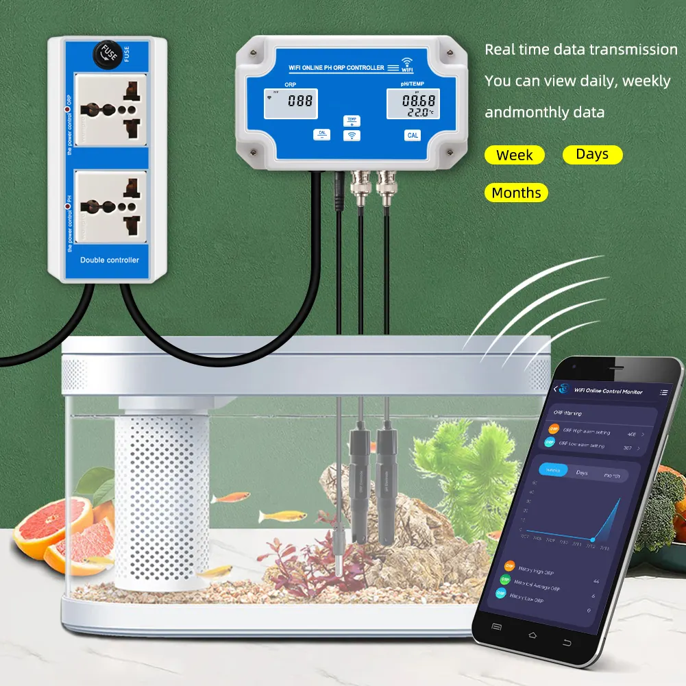 Tuya WiFi Online ORP and PH Tester 0-14ph Multi-parameter Water Monitor With Data Logger Function for Fish Farm  Hydroponics