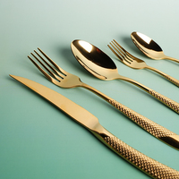 Promotion : Ensemble de Couverts Dorés de Haute Qualité, 5 Pièces, en Acier Inoxydable 410, pour Restaurant et Dîner