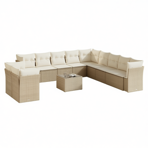 Conjunto de Sofás de Jardín de Ratán Beige para 10 Personas, Muebles de Exterior Resistentes a la Intemperie, Diseño Contemporáneo - Product Image 1