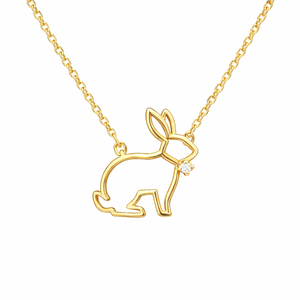 Adorable Collar con Colgante de Conejo en Oro de 10K con Diamante Cultivado en Laboratorio, Joyería Delicada para Amantes de los Animales, Uso Diario Informal - Product Image 1