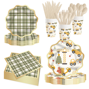 Juego de Vajilla con Temática de Camiones DAMAI, Platos, Vasos y Servilletas Desechables de Papel Verde, Decoración para Fiestas de Cumpleaños - Product Image 3