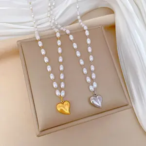 Collare De Acero inossidabile stile minimalista in acciaio inox placcato oro collana piena catena di perle cuore clavicola collana donna