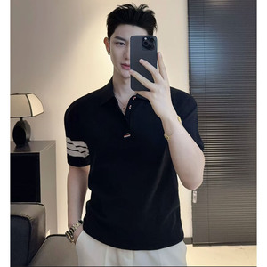 For Sweater Short Sleeve Breathable Moisture-Wicking Casual Men's T-Shirt <strong>Paul</strong> Three Bars Stripes <strong>Old</strong> Money Wind Cross-Border - Product Image 1