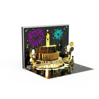Carte de vœux numérique rectangulaire de luxe 3D personnalisée pour anniversaire et remise de diplôme, avec estampage à chaud or, gâteau et ballons