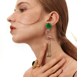 European American Style Flamingo <b>Earrings</b> Diamond-Encrusted Long Tassel Drop Dangle Creative Light Luxury Design for Gift - Product Image 4