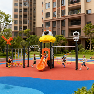 <span class=keywords><strong>Parc</strong></span> d'aventure en plein air avec toboggan et balançoires en PVC et acier pour les zones résidentielles publiques, les écoles et les garderies - Product Image 1