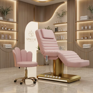 Lit de massage électrique 3 moteurs noir et or de luxe pour salon de beauté, lit cosmétique réglable pour spa, cils et soins du visage avec lampe - Product Image 1