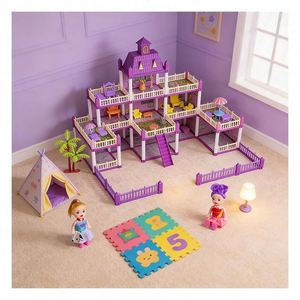 Maison de jeu en plastique DIY pour enfants, ensemble de jeu avec fleurs, balcon, piscine, meubles, cadeau créatif pour les enfants, jeu familial - Product Image 5